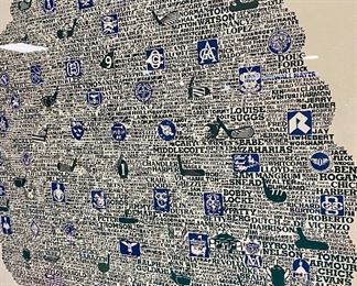 Lot 5141. $75.00. History of Golf Framed Art. Hand Signed C. Burton 1988. Signed and Numbered,  #944/1000. AND Novelty MINIATURE Golf clubs and Cart w/steel shafts Including 4 woods, Irons, Sand wedge and putter and a bag on wheels. Balls too.  Scotch Whisky or Old Andrews label on the bag.  Nice addition to your man cave!