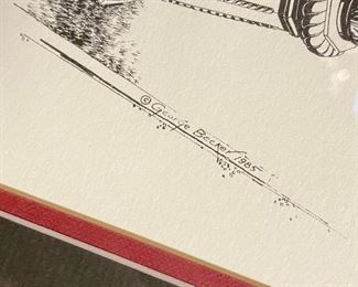 Lot 5142.$100.00.  Vintage Framed Art by George Becker Washington, DC Montage, Hand Signed 1985.  30" W  x 21" H