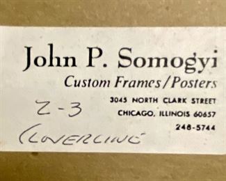 Lot 5144. $95.00  George Becker Chicago Landmarks (Water Tower, Art Institure, Tribune Tower, Bridges and more). Framed Art (needs to be straightened in frame).  23" W x  27" H