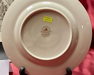 Lot 5145. $80.00. Very Cool Chicago Lot. T. Chamness Landmark Ink Art (18.5" H  x 14.25" W  has a plexiglass front, probably needs a piece of glass in there). A Wooden Medallion of Chicago Landmarks by Kurt Mager (6.25" diameter ).  A City of Chicago Crest clock with a hinge to reveal a clock (3"). The Medallion Plate by Pickard w/metal art by Kurt Mager (same art as the wooden medallion. 