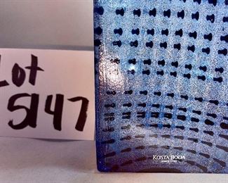 Lot 5147. $275.00 VERY Fine Kosta Boda Metropolis Art Glass Vase designed by Bertil Vallien for Kosta Boda #40026. Blue and Black. With original box. Really cool, looks like a skyscraper. Same one recently sold online for $369.00.  Excellent shape. 12" H x 3.25" W at the base. 	