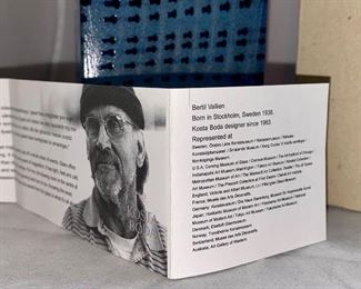 Lot 5147. $275.00 VERY Fine Kosta Boda Metropolis Art Glass Vase designed by Bertil Vallien for Kosta Boda #40026. Blue and Black. With original box. Really cool, looks like a skyscraper. Same one recently sold online for $369.00.  Excellent shape. 12" H x 3.25" W at the base. 	