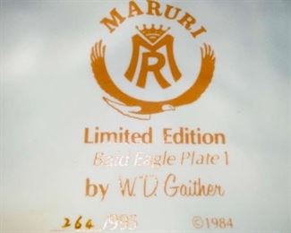 Lot 5148. $30.00  Eagle Package. Pewter Bald Eagle on Wood Base (5.5"h x 4" sq base), Limited Edition 11" bald eagle plate by W.D. Galther 1995 (in relief).  The Pewter Eagle sells for $39.99 alone...