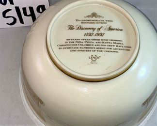 Lot 5149. $48.00. We the People Pewter Eagle on Wood Base w/placard (5.5" H x 4" W).  Lenox Commenorative Bowl "The Discovery of America" Christopher Columbus 8.5" diameter  x 4" H