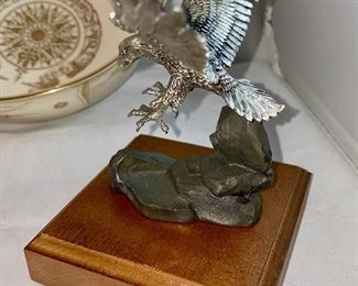 Lot 5149. $48.00. We the People Pewter Eagle on Wood Base w/placard (5.5" H x 4" W).  Lenox Commenorative Bowl "The Discovery of America" Christopher Columbus 8.5" diameter  x 4" H