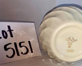 Lot 5151. $30.00 Lenox Package 2. Lenox Meridian Bud Vase (7" H  x  3.5" W), Lenox Bud Vase (6" H x 4.5" W), Lenox Pencil Cup w/reticulated snowflakes (4" H x 3" Diam.)