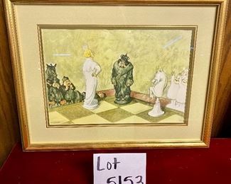 Lot 5153.  $295 for both. A Chess-Themed Litho by Dutch Artist Gustav Robert Hogfeldt (1894 - 1986) circa 1940, "Checkmate" and another chess-themed piece by the same artist.