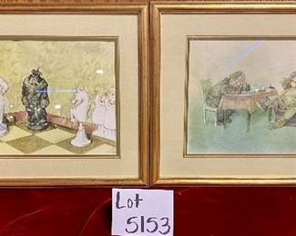 Lot 5153.  $295 for both. A Chess-Themed Litho by Dutch Artist Gustav Robert Hogfeldt (1894 - 1986) circa 1940, "Checkmate" and another chess-themed piece by the same artist.
