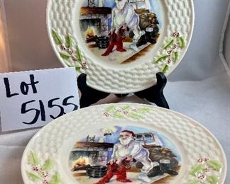 Lot 5155. $25.00 each. This lot is one darling Belleek China Cookie Plate made in 1990.  This plate is "Santa on Christmas Eve Cookie Plate". by Belleek Ireland. As you can see, we have 2, sold individually.