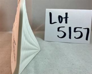 Lot 5157.  $115.00. A lovely Lladro lot includes a 1985- Lladro Collectors Society Don Quixote Plaque (6"wx4"h) with a shell design on the back. 1984 Lladro Cat 'n Mouse (2.5"hx3"w) figurine, and a Porcelain "Nosegay" 4.5" x 2"h. Little wooden stand not included. 