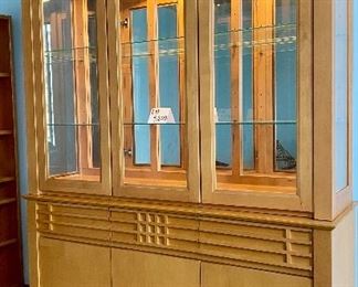 Lot 5200. $795.00  MCM/Arts and Craft Style Lit Buffet/Display cabinet. Maple w/2 glass shelves, 3 drawers and 3 Door Cabinet. Made in Canada. 82" H x 58" W x 19"D.