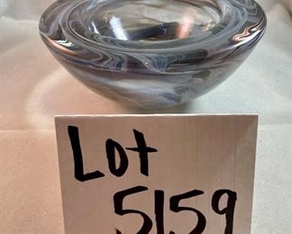 Lot 5159. $35.00. Kosta Boda "Atoll" Smoky Art Glass Bowl in gray by Anna Ehrner w/box. 3"h x 7"w opening has a 4.5" dia. Have 1 remaining (one box is for an aqua atoll bowl, not the gray).