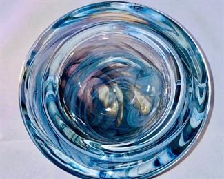Lot 5159. $35.00. Kosta Boda "Atoll" Smoky Art Glass Bowl in gray by Anna Ehrner w/box. 3"h x 7"w opening has a 4.5" dia. Have 1 remaining (one box is for an aqua atoll bowl, not the gray).
