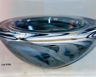 Lot 5159. $35.00. Kosta Boda "Atoll" Smoky Art Glass Bowl in gray by Anna Ehrner w/box. 3"h x 7"w opening has a 4.5" dia. Have 1 remaining (one box is for an aqua atoll bowl, not the gray).