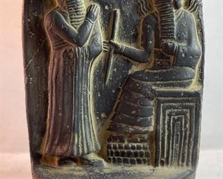 Lot 5160. $130.00. Black Basalt Stele depicting Code of Hammurabi Sculpture. This replica has cuneiform inscriptions on all sides (5.5"h x 3.5")
