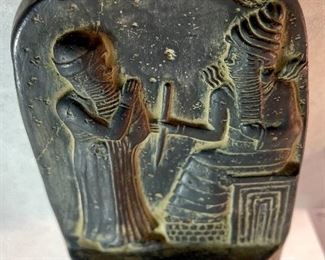 Lot 5160. $130.00. Black Basalt Stele depicting Code of Hammurabi Sculpture. This replica has cuneiform inscriptions on all sides (5.5"h x 3.5")