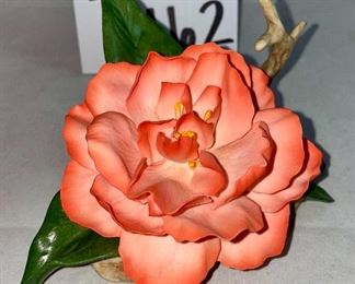 Lot 5162. $180.00   Two Beautiful Boehm Porcelain Flowers.   Made in USA.   Includes a GORGEOUS "Cinderella Camellia" 3" h x 6"w AND a lovely "Pink Peony" 2.5"h x 5"w. These pieces are in perfect condition and are dated 1998 and 1991.  They sell for a fortune and are infinitely more impressive than the Birds!