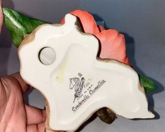 Lot 5162. $180.00   Two Beautiful Boehm Porcelain Flowers.   Made in USA.   Includes a GORGEOUS "Cinderella Camellia" 3" h x 6"w AND a lovely "Pink Peony" 2.5"h x 5"w. These pieces are in perfect condition and are dated 1998 and 1991.  They sell for a fortune and are infinitely more impressive than the Birds!