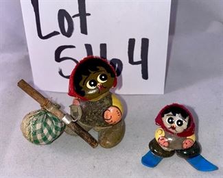 Lot 5164. $12.00. A Lot of Really Cute small figures and miniatures.  Two rock people (skier and hiker), a duck, owls, and a bear (all about 1-1.5"high). Wood stand not included. 
