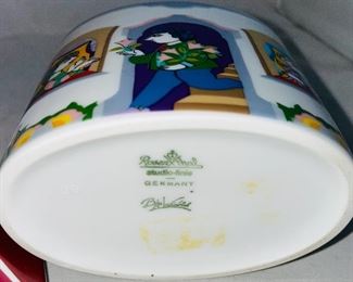 Lot 5165. $95.00. Bjorn Wiinblad for Rosenthal's studio-linie, made in Germany covered porcelain jar "Scenes from a Window" series. Covered box with a Dutch inscription on the back. Two black lacquered hinged boxes (2.75"l x 2"w)