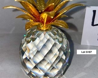 Lot 5167. $70.00. This lot includes a sweet Swarvoski Crystal Pineapple with original box, #012726. This is from the shimmering fruit collection. Great condition. 4"h x 2.5"w.
