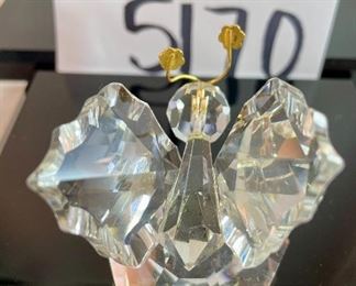 Lot 5170. $60.00. Lot of 4 Swarovski Crystal Butterflies and 1 inspired butterfly. Lg. 2"h x 2"w x 2.25"d (antenna was reattached), Marked med: 2"h x 1.75"w x 2"d, 2 small: 1.25"w x 1"h x 1"d, unmarked med: 3"w x 1"h.