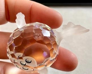 Lot 5171. $62.00. Sea Creatures from Crystal Zoo by Swarovski. The sea horse riding a wave is about 3"tall. Cute clownfish 2"x2"x1", Small fish 1", and an unmarked clam shell w/pearl. 