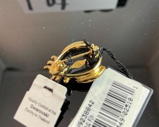 Lot 5173. $38.00. Pair of darling red and crystal Lady Bug Pins, with tags and Swarovski string and felt bags