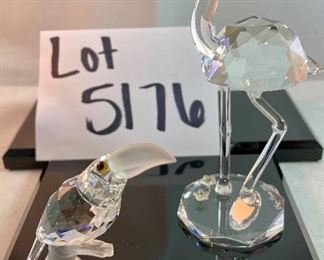 Lot 5176. $45.00. Beautiful Vintage Crystal Zoo Flamingo, 1987 signed by Olga Plom on crystal base w/2 small flowers 4.5"h x 2.5"d x 2"w . Swarovski signed 3" crystal toucan w/frosted bill and branch. SOOO cute!