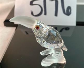 Lot 5176. $45.00. Beautiful Vintage Crystal Zoo Flamingo, 1987 signed by Olga Plom on crystal base w/2 small flowers 4.5"h x 2.5"d x 2"w . Swarovski signed 3" crystal toucan w/frosted bill and branch. SOOO cute!