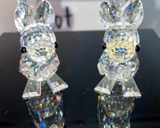 Lot 5177. $42.00. Woodland fun Crystal critters. No boxes. 2 Crystal Zoo by Swarovski squirrels 1.5"h x 1"w, and a larger bunny on crystal base. 2.5"h x 1.75"w (sold as is, is it missing arms? I don't know!).