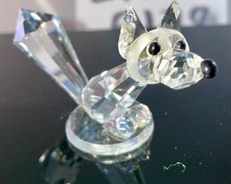 Lot 5178. $43.00. 3 crystal foxes. The Large and Small fox from Crystal Zoo by Swarovski have frosted tails and snouts, both are signed. LOOK AT THE SAD BOY! The 3rd fox looks a little down but is made of faceted crystals on a base (2"h) 