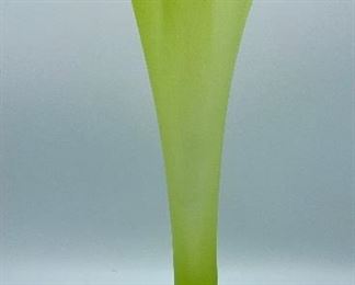 Lot 5159B. (please ignore the number on this card) $85.00 Signed Kosta Boda Funghi Green Vase, designed and signed by Ulrica Hydman-Vallien (40119) 21" tall, includes original box.   Ulrica is one of Sweden's premier artglass designers. 