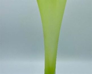 Lot 5159B. (please ignore the number on this card) $85.00 Signed Kosta Boda Funghi Green Vase, designed and signed by Ulrica Hydman-Vallien (40119) 21" tall, includes original box.   Ulrica is one of Sweden's premier artglass designers. 