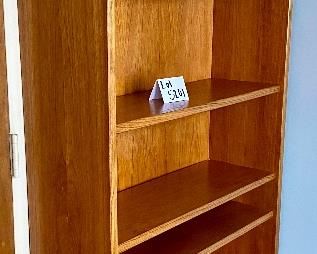 Lot 5201. $575.00 Gorgeous Danish Modern Teak 5 Shelf bookcase   w/ back adjustable shelves & clean danish modern look. Made in Denmark 76" H x 36" D x 12.5" H