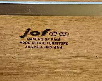 Lot 5203. $250.00  Vintage Wood 3 drawer Horizontal File Cabinet (no key). Jofco maker of fine wood office furniture, Jasper. IN.	38" Wx 19" D x 49" H.  