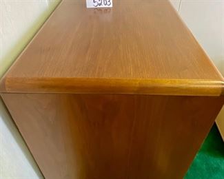 Lot 5203. $250.00  Vintage Wood 3 drawer Horizontal File Cabinet (no key). Jofco maker of fine wood office furniture, Jasper. IN.	38" Wx 19" D x 49" H.  