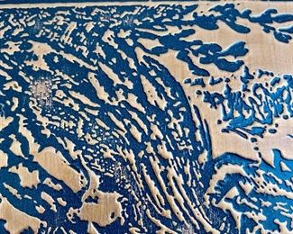 Lot 5206  $150.00   Nova Totivs Terravm Orbis Geographica Foil Hydrograghica Tabvka Henr Hondio Map.  47" W  x 27.5" H. This Map is solid wood back with a copper treatment on the wood surface.  Very Unique World Map.  