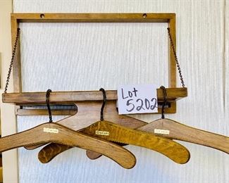 Lot 5202. $225.00  Vintage MCM/Danish Modern Foldable Wall Mounted Wood Valet with 3 Echt Eiche wood hangers Made in Germany.  Very Rare. 21" W x 13"H x 11"D