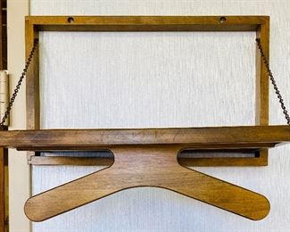 Lot 5202. $225.00  Vintage MCM/Danish Modern Foldable Wall Mounted Wood Valet with 3 Echt Eiche wood hangers Made in Germany.  Very Rare. 21" W x 13"H x 11"D