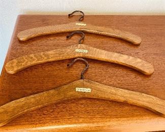 Lot 5202. $225.00  Vintage MCM/Danish Modern Foldable Wall Mounted Wood Valet with 3 Echt Eiche wood hangers Made in Germany.  Very Rare. 21" W x 13"H x 11"D