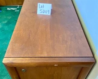 Lot 5209 $1,950.00  Mid Century Modern (MCM) Credenza by Lehigh Leopold Furniture, 4 drawers and 2 bifold cabinet doors with adjustable shelves 77" L  x 17" D x 28.5"H.  Beautiful piece of MCM, needs some Love but will Pop when refinished.  