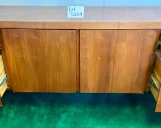 Lot 5209 $1,950.00  Mid Century Modern (MCM) Credenza by Lehigh Leopold Furniture, 4 drawers and 2 bifold cabinet doors with adjustable shelves 77" L  x 17" D x 28.5"H.  Beautiful piece of MCM, needs some Love but will Pop when refinished.  