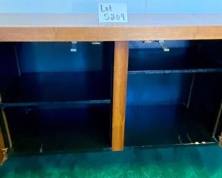 Lot 5209 $1,950.00  Mid Century Modern (MCM) Credenza by Lehigh Leopold Furniture, 4 drawers and 2 bifold cabinet doors with adjustable shelves 77" L  x 17" D x 28.5"H.  Beautiful piece of MCM, needs some Love but will Pop when refinished.  