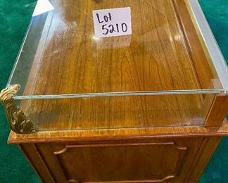 Lot 5210.  $1,200.00   Vintage Wood Display Case w/glass enclosure. This is one of our favorites from the Sale.  Awesome details (look at those corners!), 4 Doors to access display, 9 drawer storage. Perfect for an Antique/Jewelry/Collectibles.	73" L x 22" D  x 35.5" H