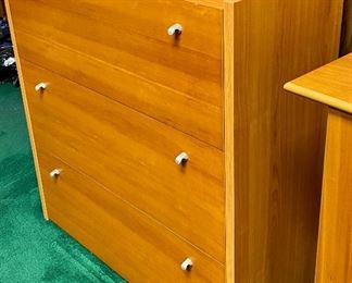 Lot 5211. $275.00   Teak Veneer 3 drawer Horizontal File Cabinet with Dividers in Drawers. Great storage and attractive  37.5" W x 15.75" D  x 38.75" H