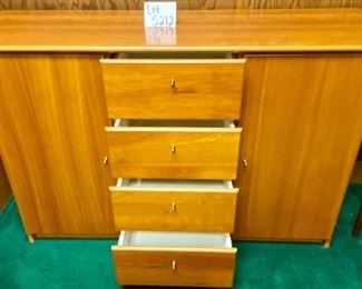 ot 5212. $350.00  Danish Modern Style Credenza w/4 drawers and 2 cabinets w/doors with shelves.  Solid construction and very nice piece of office furniture.  Could be used as a Media Center or Conference Room Credenza.  54" W x 17" D  x 33.5" H