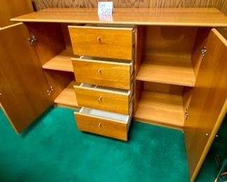ot 5212. $350.00  Danish Modern Style Credenza w/4 drawers and 2 cabinets w/doors with shelves.  Solid construction and very nice piece of office furniture.  Could be used as a Media Center or Conference Room Credenza.  54" W x 17" D  x 33.5" H