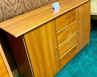 ot 5212. $350.00  Danish Modern Style Credenza w/4 drawers and 2 cabinets w/doors with shelves.  Solid construction and very nice piece of office furniture.  Could be used as a Media Center or Conference Room Credenza.  54" W x 17" D  x 33.5" H