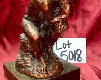 Lot 5018. $45.00 The "Thinker" (composite) Replica  Sculpture of Rodin on a Wood base.  5.5" Square  x  9" H.  Looks like it is Bronze.  Very Nice.